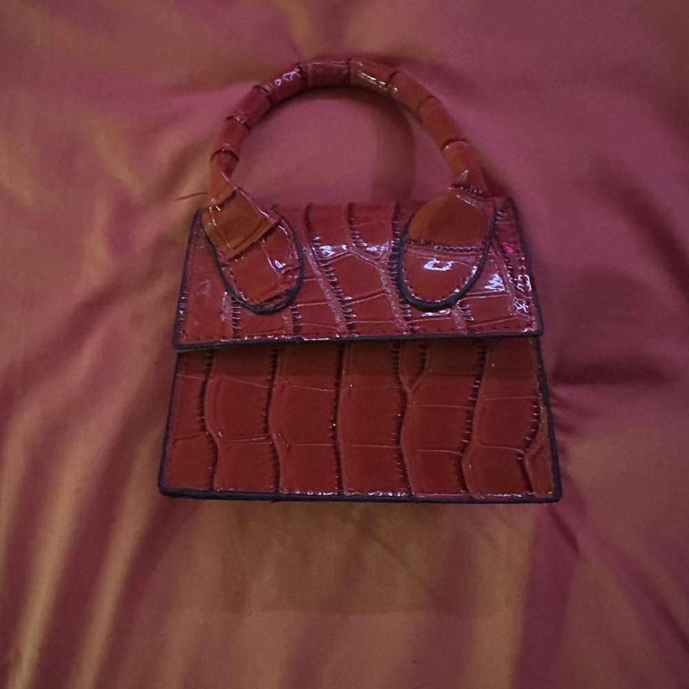 Croc-Embossed Brown Handbag